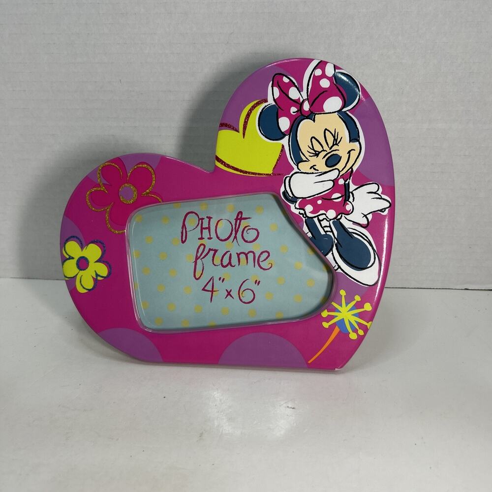 Minnie Mouse 4''x6'' Neon Pink Heart Shape Ceramic Photo Frame Disney Parks NWT